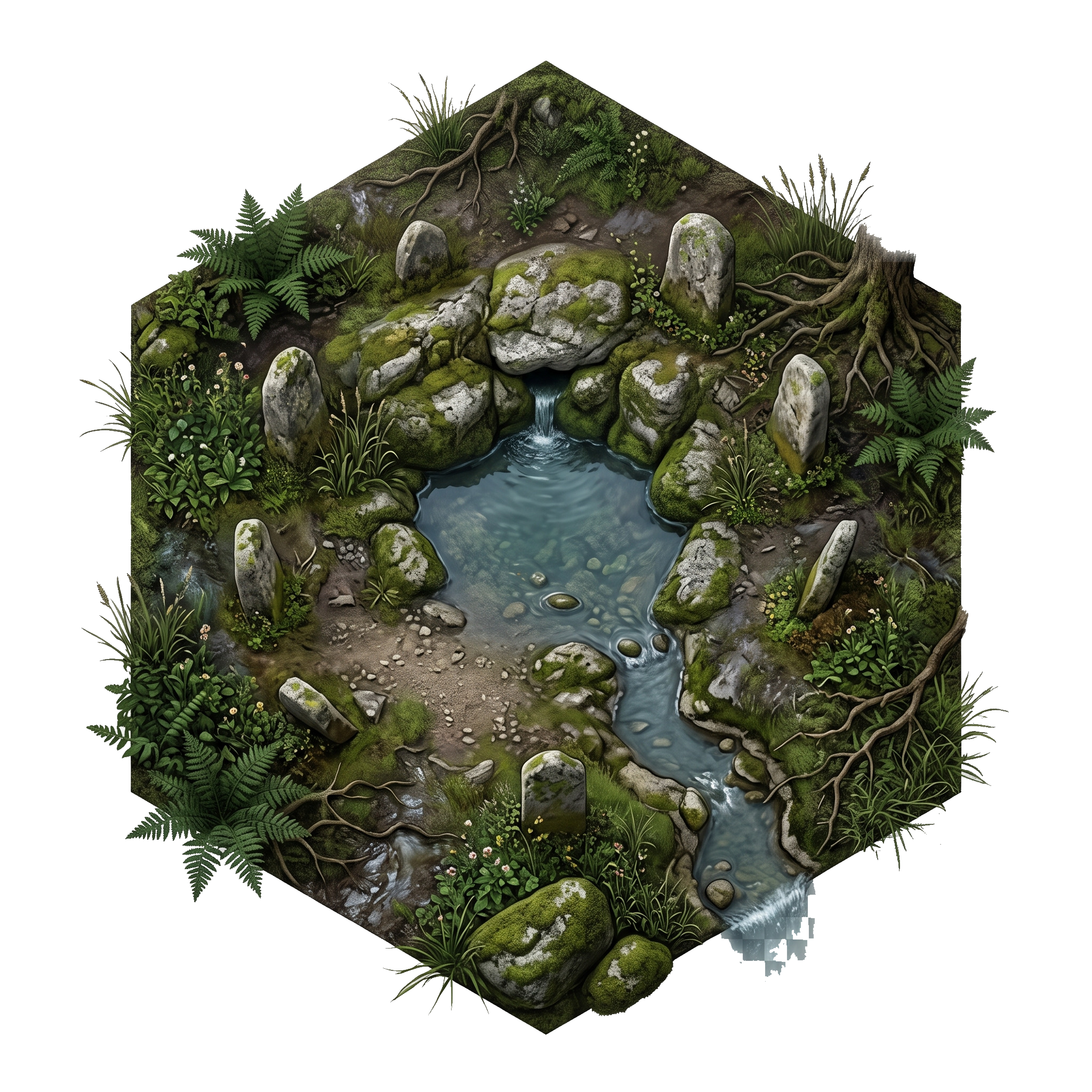 Hex de nascente sagrada de Nábia, menires e fetos
