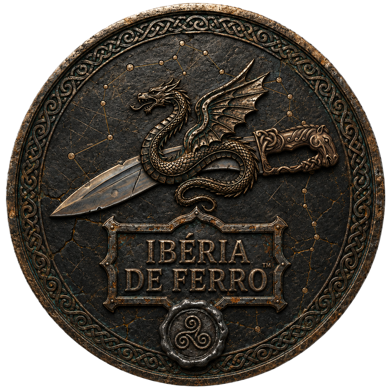Medalhão do Ibéria de Ferro: dragão sobre falcata